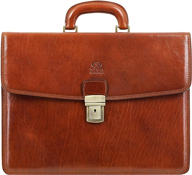 Time Resistance Leather Briefcase Almond Brown